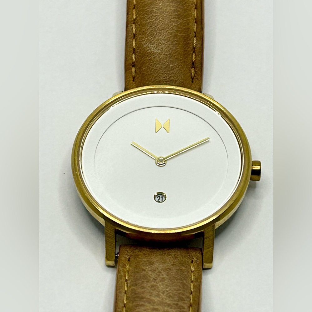MVMT Signature Watch-Gold Case with Brown Leather Strap.